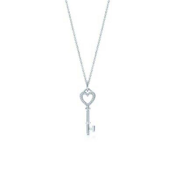 TIFFANY & CO. 18KT WHITE GOLD DIAMOND HEART KEY PENDANT 16-INCH NECKLACE - Picture 7 of 7